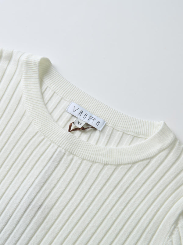 Soft Thin Ribbed Banded Sweater - Cream
