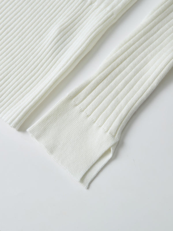 Soft Thin Ribbed Banded Sweater - Cream