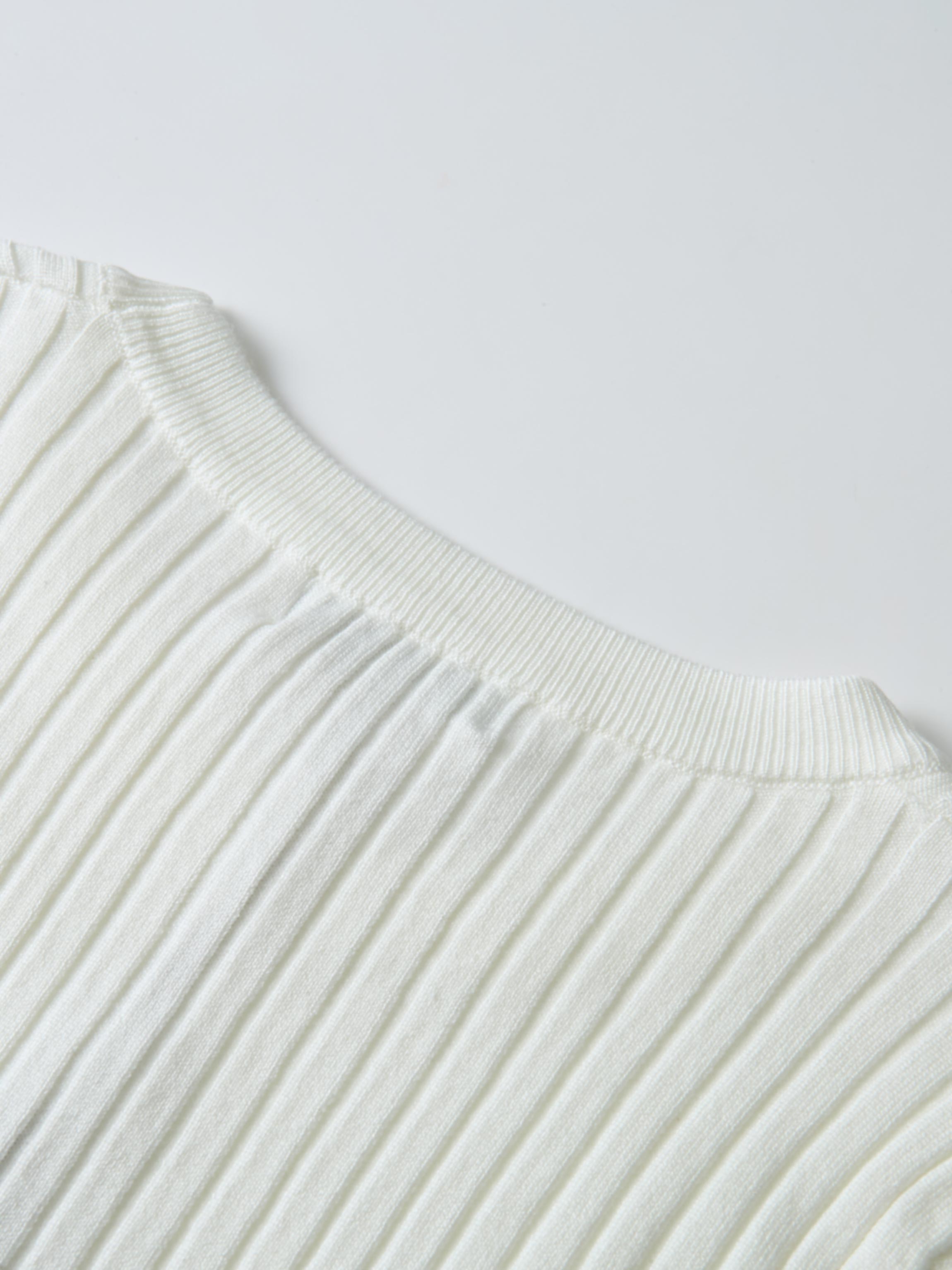 Soft Thin Ribbed Banded Sweater - Cream