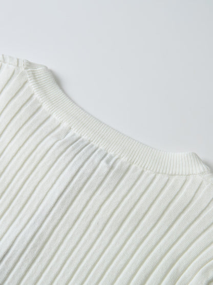 Soft Thin Ribbed Banded Sweater - Cream