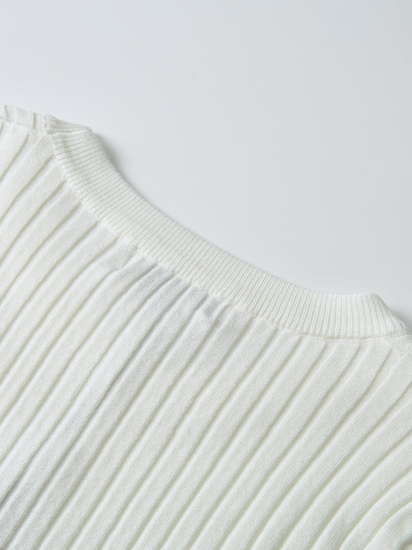 Soft Thin Ribbed Banded Sweater - Cream