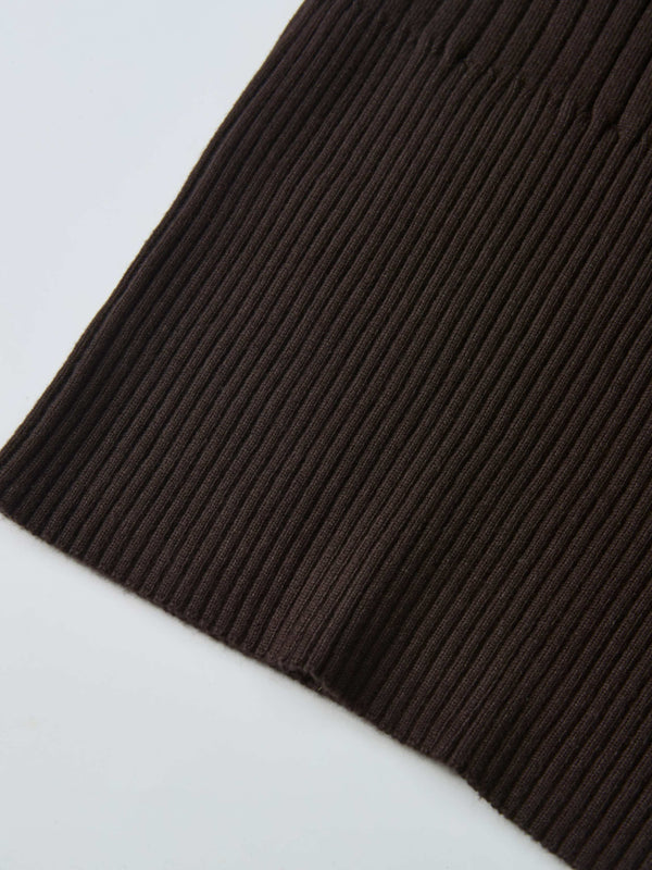 Soft Thin Ribbed Banded Sweater - Brown