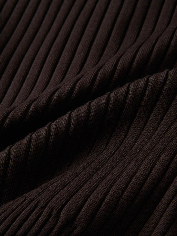 Soft Thin Ribbed Banded Sweater - Brown