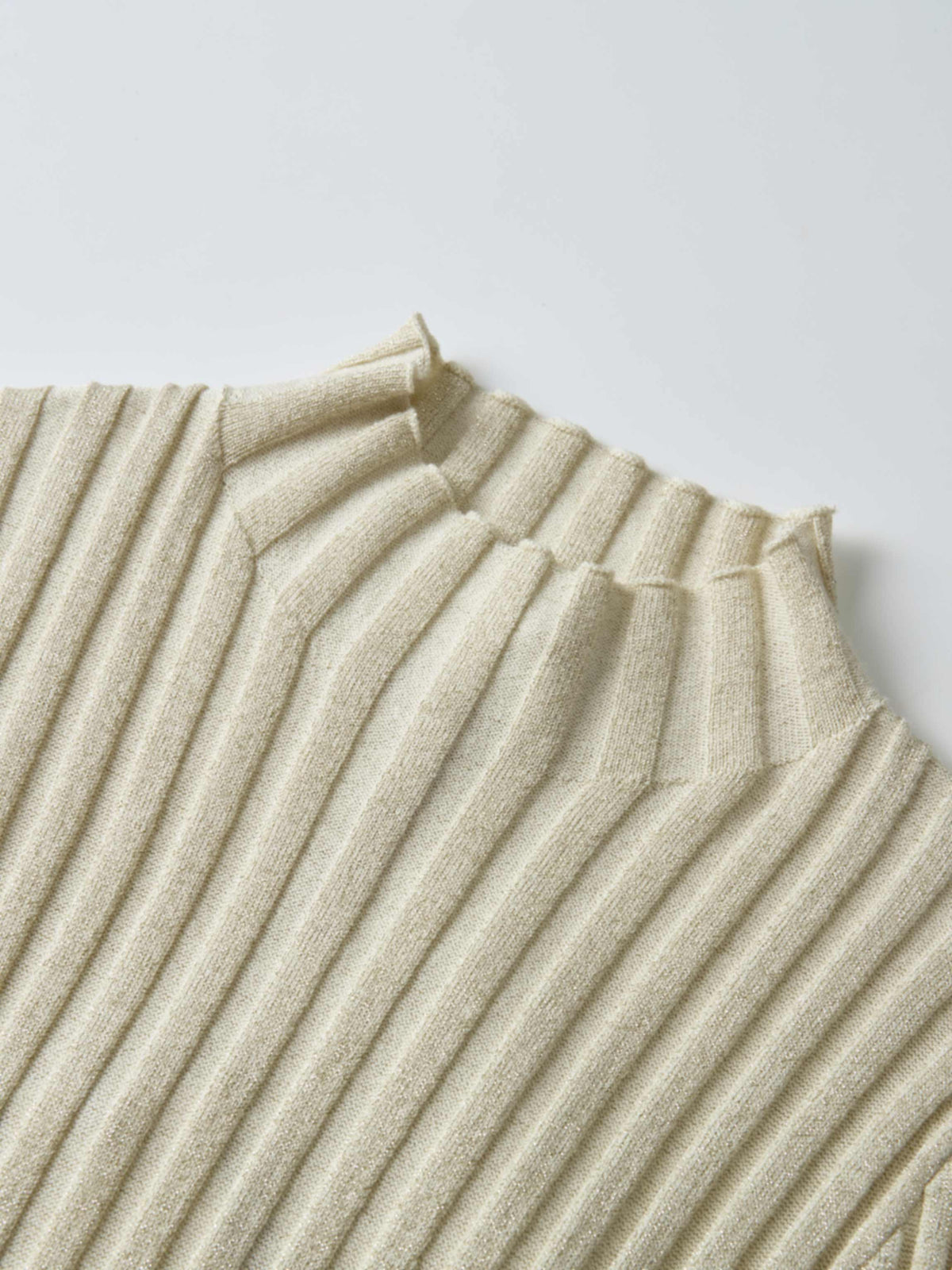 Lurex Ribbed Mock Neck Sweater - Cream