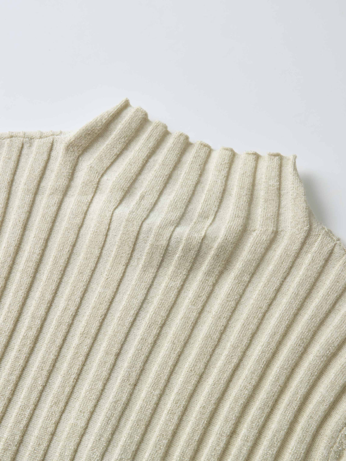 Lurex Ribbed Mock Neck Sweater - Cream