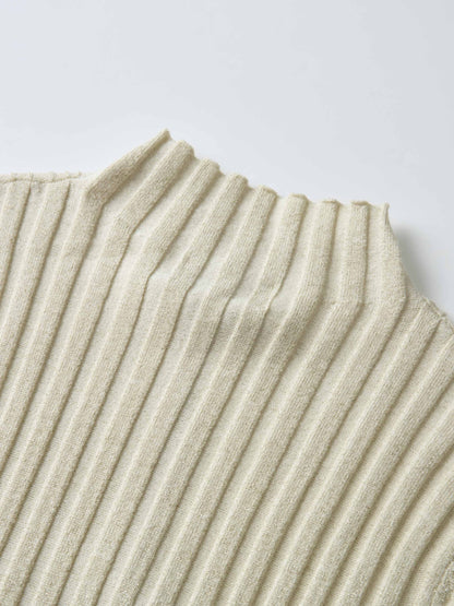 Lurex Ribbed Mock Neck Sweater - Cream