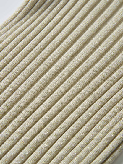 Lurex Ribbed Mock Neck Sweater - Cream