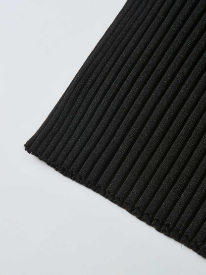 Lurex Ribbed Mock Neck Sweater - Black