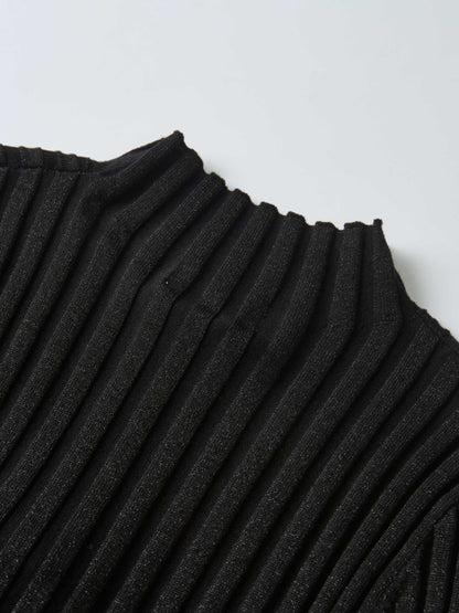 Lurex Ribbed Mock Neck Sweater - Black