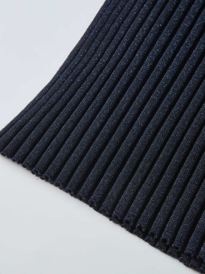 Lurex Ribbed Mock Neck Sweater - Navy