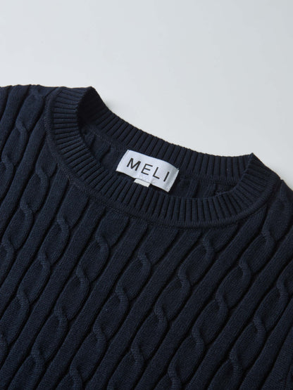 Cable Knit Sweater - Navy