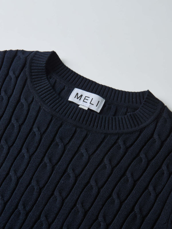 Cable Knit Sweater - Navy