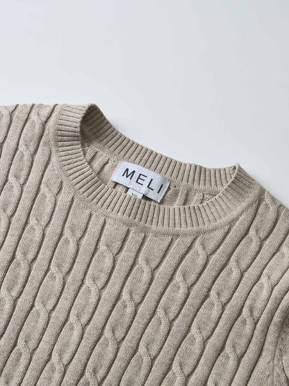 Cable Knit Sweater - Heathered Taupe
