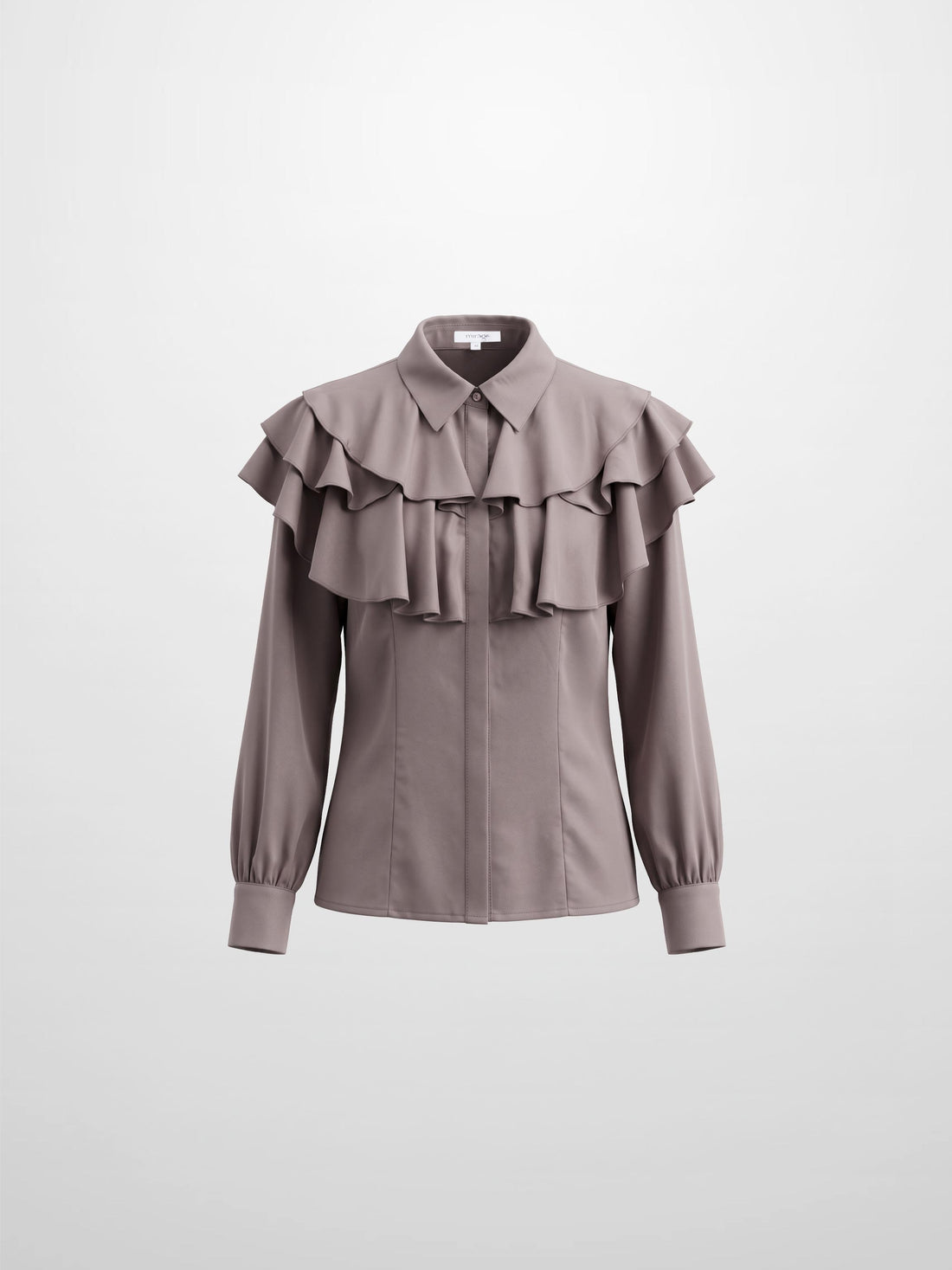 Double Ruffle Faux Satin Blouse - Mauve