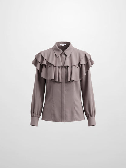 Double Ruffle Faux Satin Blouse - Mauve