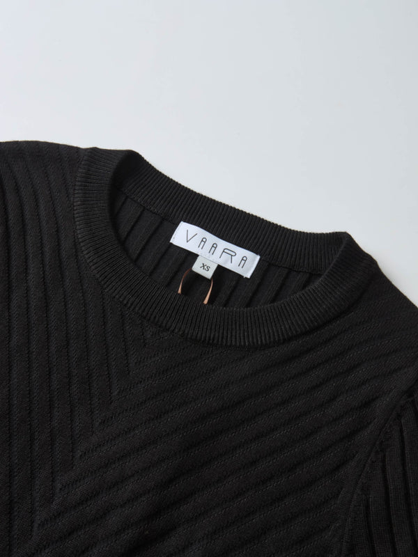 V Ribbed Sweater - Black