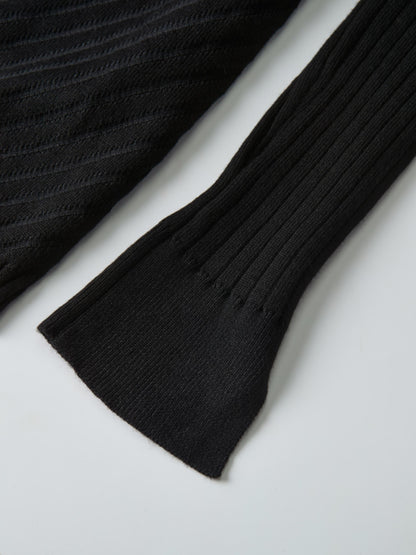 V Ribbed Sweater - Black