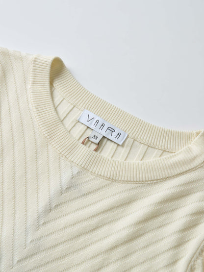 V Ribbed Sweater - Cream