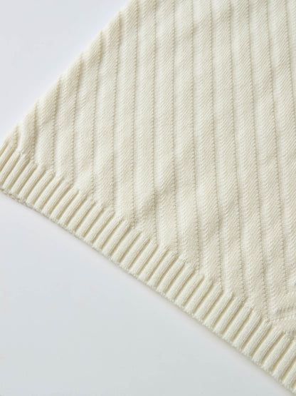 V Ribbed Sweater - Cream