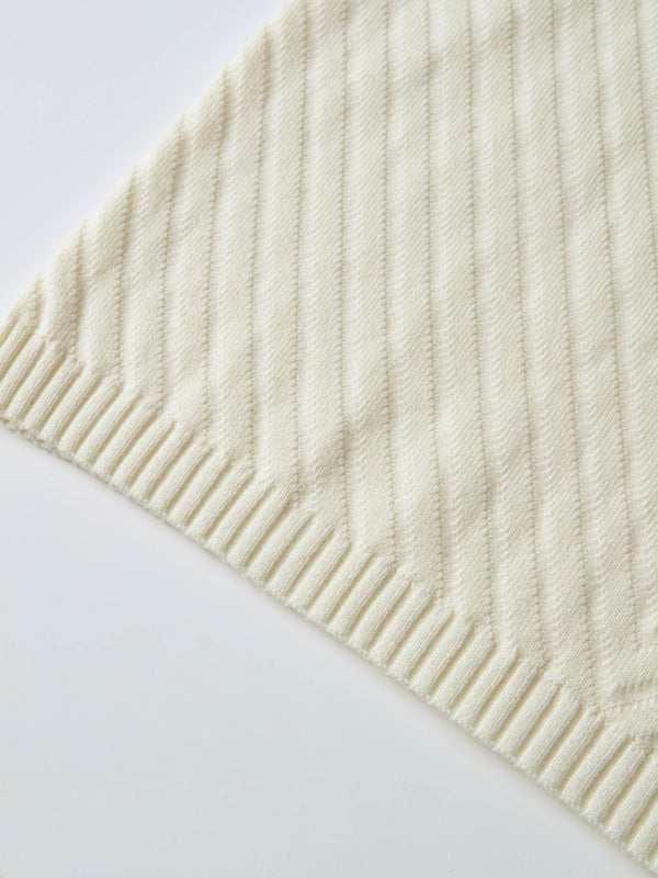 V Ribbed Sweater - Cream