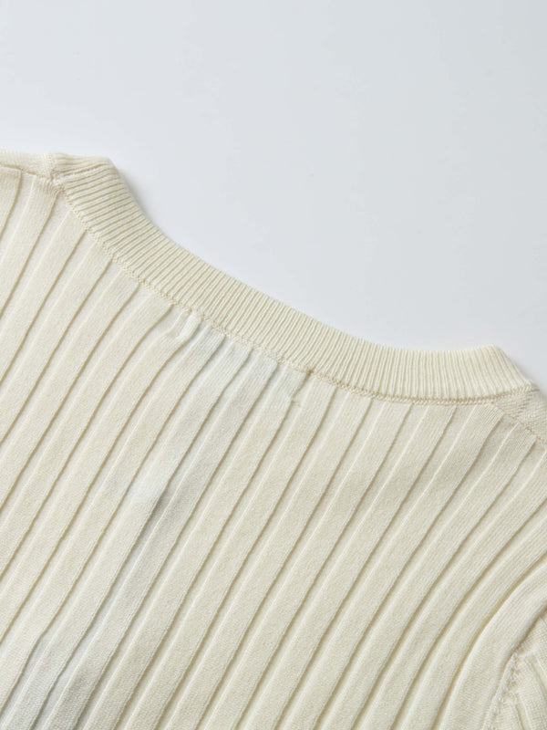 V Ribbed Sweater - Cream