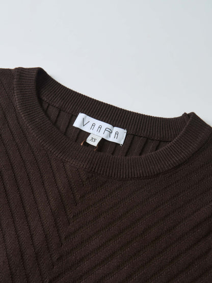 V Ribbed Sweater - Brown