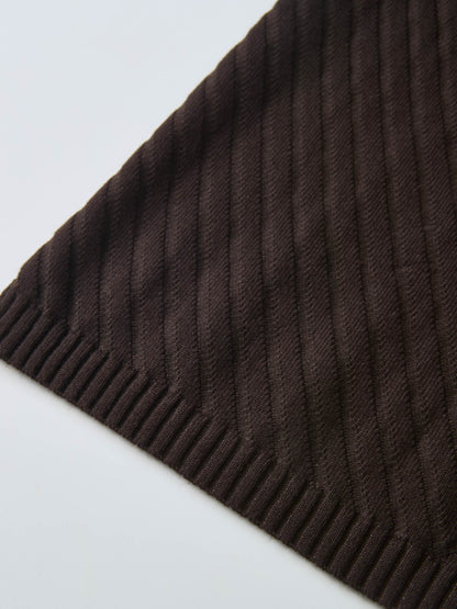 V Ribbed Sweater - Brown