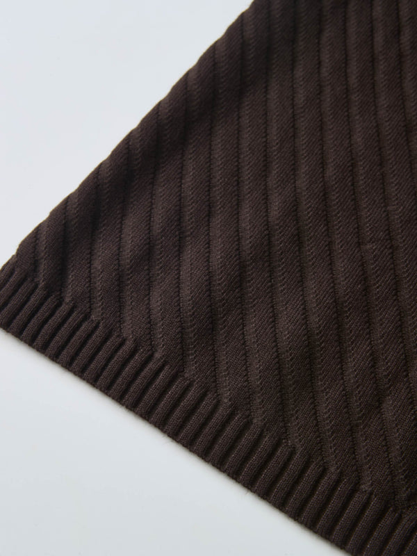 V Ribbed Sweater - Brown