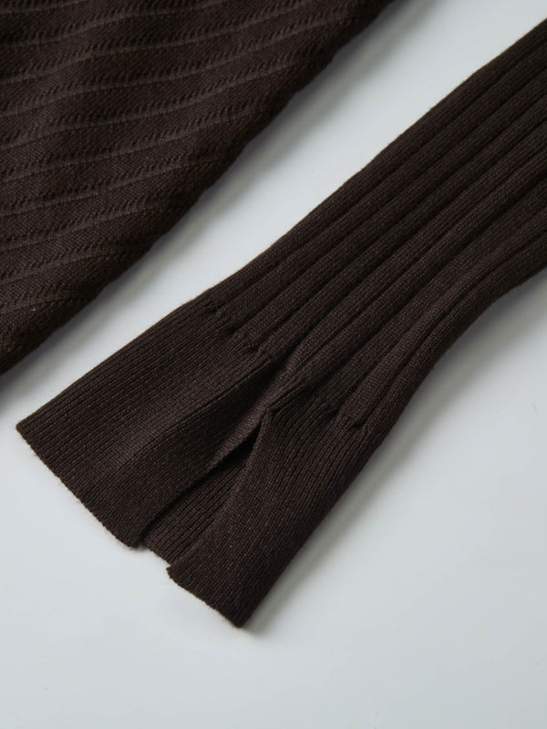 V Ribbed Sweater - Brown