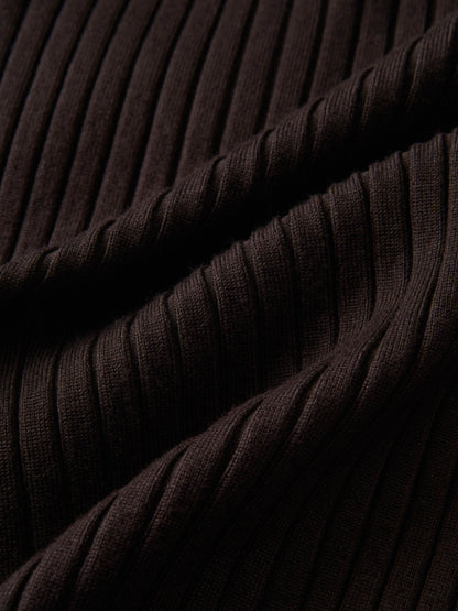 V Ribbed Sweater - Brown