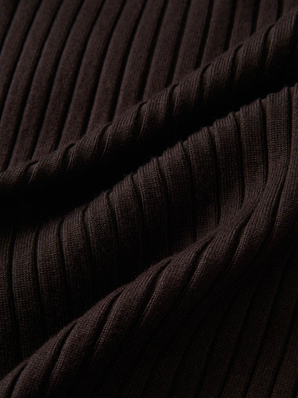 V Ribbed Sweater - Brown