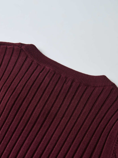 V Ribbed Sweater - Burgundy