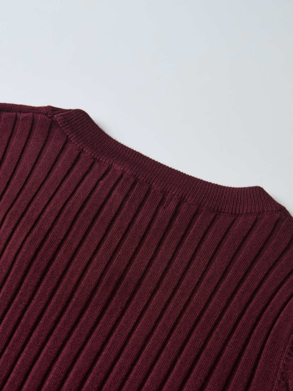 V Ribbed Sweater - Burgundy