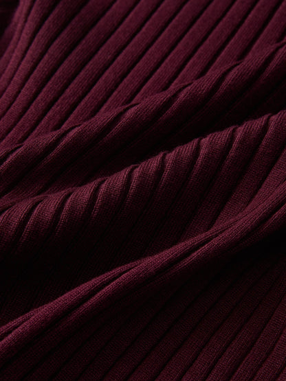 V Ribbed Sweater - Burgundy