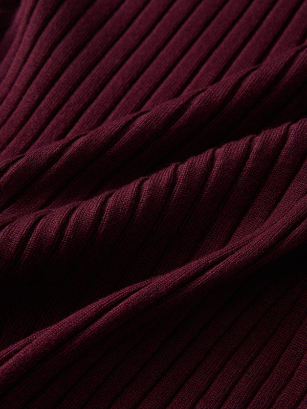 V Ribbed Sweater - Burgundy