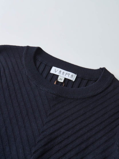 V Ribbed Sweater - Navy