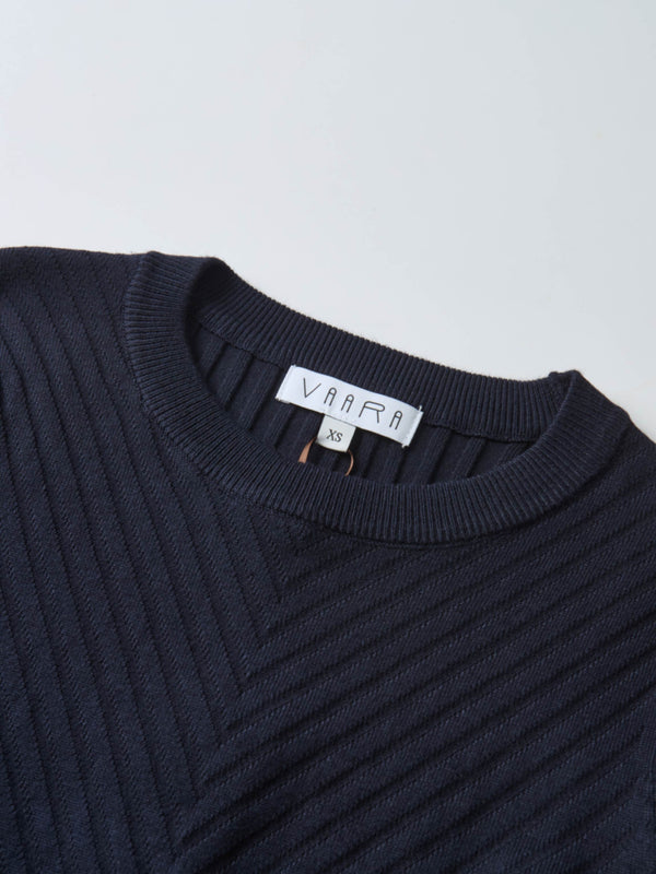 V Ribbed Sweater - Navy