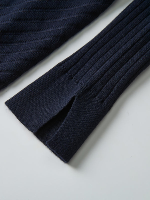 V Ribbed Sweater - Navy