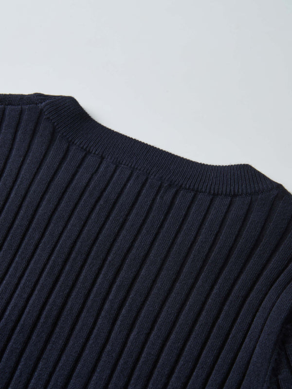 V Ribbed Sweater - Navy