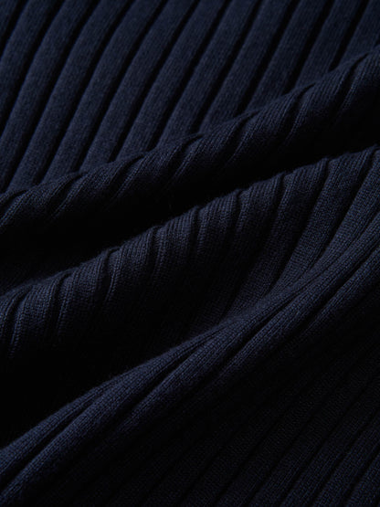 V Ribbed Sweater - Navy