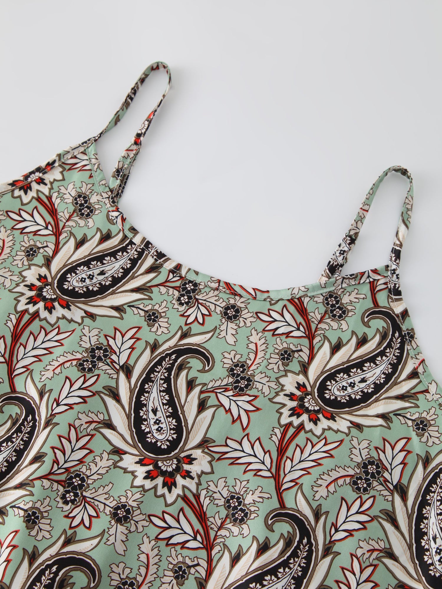 Printed Crew Neck Slip Dress-Mint Paisley