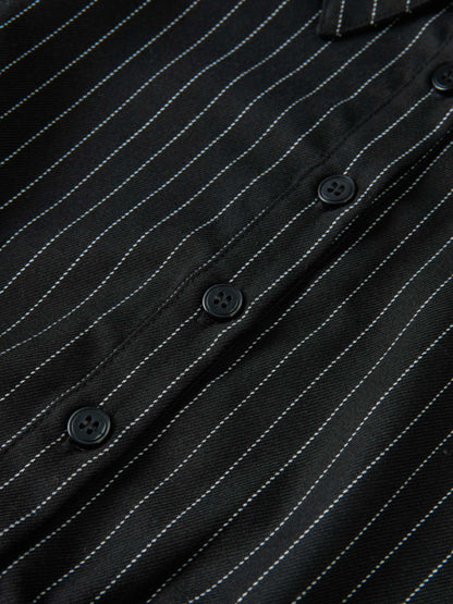 Smocked Detail Pinstripe Blouse - Black Pinstripe