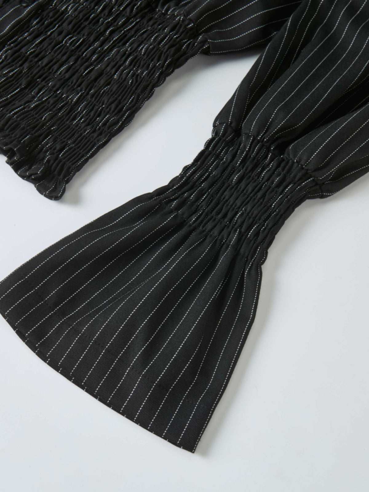 Smocked Detail Pinstripe Blouse - Black Pinstripe