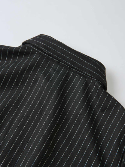 Smocked Detail Pinstripe Blouse - Black Pinstripe
