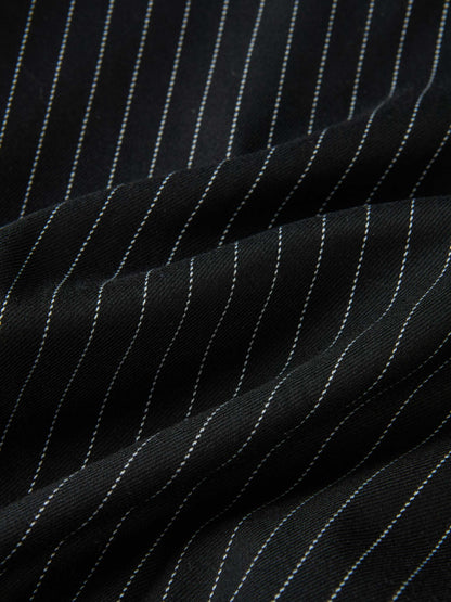 Smocked Detail Pinstripe Blouse - Black Pinstripe