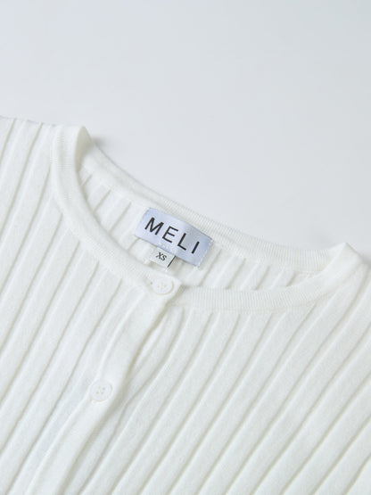 Lightweight Ribbed Cardigan 20" - Cream