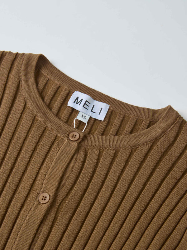 Lightweight Ribbed Cardigan 20" - Camel