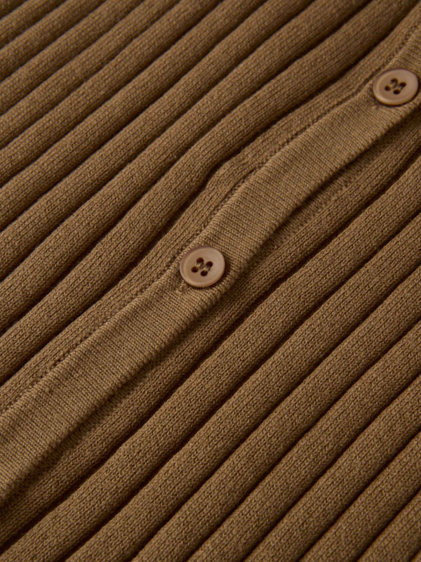 Lightweight Ribbed Cardigan 20" - Camel