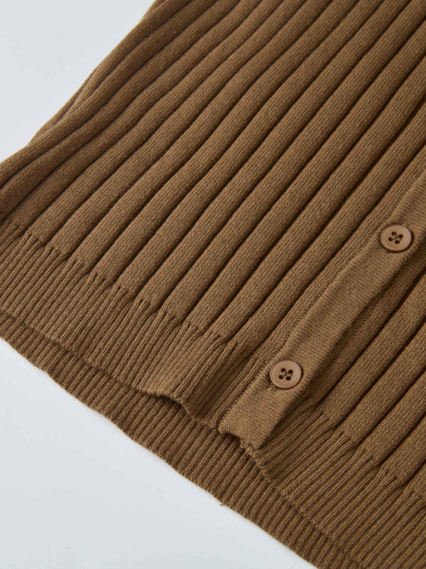 Lightweight Ribbed Cardigan 20" - Camel