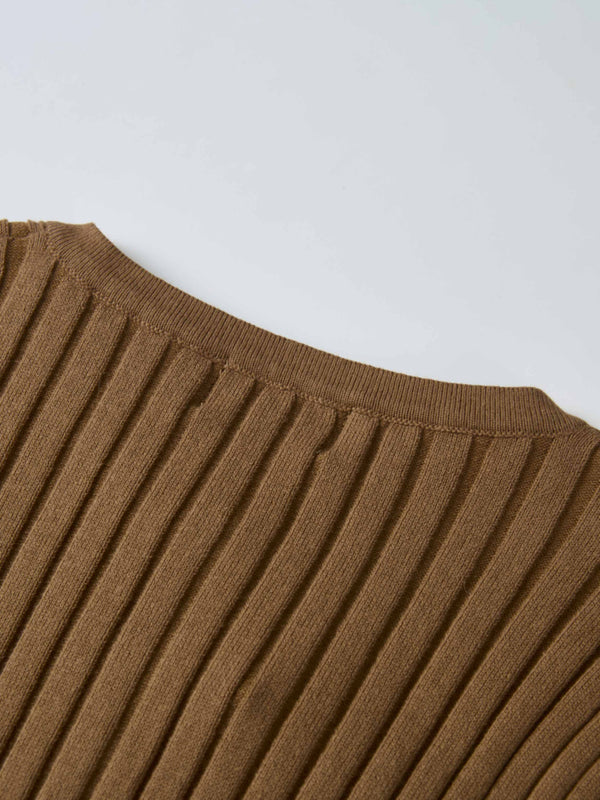 Lightweight Ribbed Cardigan 20" - Camel